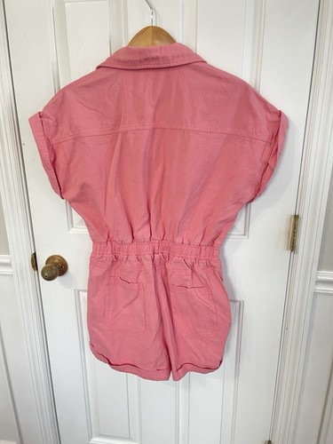 Dokotoo Size Med Boutique Pink Shortalls Romper Cotton Button Down Short Sleeve - Picture 6 of 9