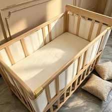 Portable Pine Wood Bedside Bassinet Sleeper Mesh Liner Set, 3 Heights