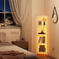 Corner Shelf with LED Light, 5-Tier Corner Bookshelf for Small Space, Narrow Dis