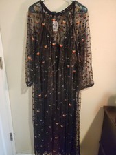 Torrid Embroidered Floral Mesh Tea Length Skater Dress Black 3XL #19372