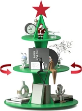 Large 46" 3-Tier Rotating Wood Christmas Tree Shaped Shelf Stand