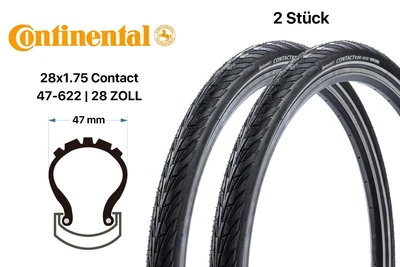 2 Stück 28 Zoll Continental Contact Fahrrad Reifen 28x1.75 City Bike E25 Reflex