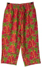 VTG Lilly Pulitzer Palm Tree Monkey Tropical Pull on Barrel Crop Pant Boho M