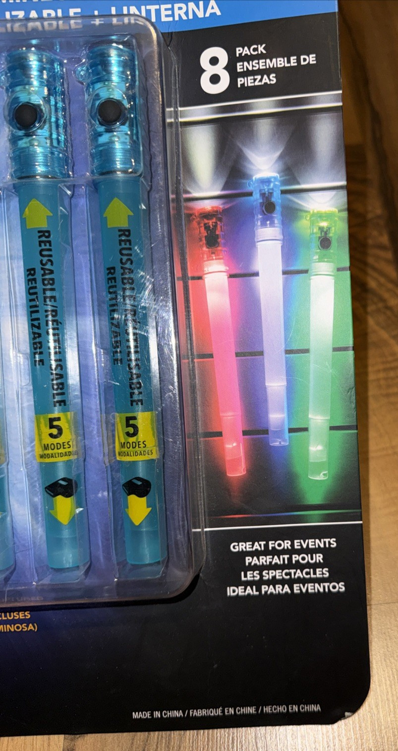 LIFE+GEAR 8pk Reusable LED Glow Stick & LED Flashlight Emergency Whistle Safety