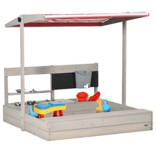 45x43 Kids Sandbox with Height-Adjustable Canopy Cooking Utensils Included