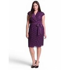 ALEX EVENINGS Deep Purple Lace and Sequins Tea Length Cocktail Dress, 16W