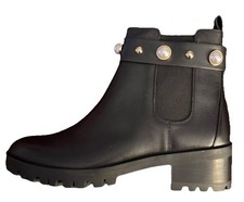 BOTINES RTLS $200 KARL LAGERFELD POLA MUJER CUERO NEGRO PERLA TALLA 10