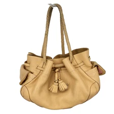 Cole Haan Village Bag Womens Beige Tan Pebbled Leather Tassels Handbag Hobo