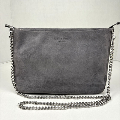 NEW Halston Heritage Gray Suede Medium Crossbody Detachable Chain Cross Strap
