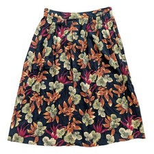 Sag Harbor Petite Vintage Black Green Orange Floral A-Line Midi Skirt Size Large