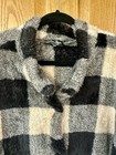 Women Sherpa Jacket Open Snap Front Fleece Plaid Shacket Soft Black & Cream XXL — photo 2