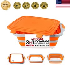 BBQ Prep Tub,16L Foldable Cutting Board with Locking Lid for Grilling Outdo...