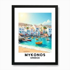 Mykonos - Greece Vintage Travel Pos Framed Wall Art Poster Canvas Print Picture