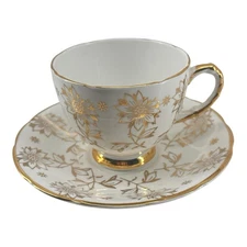 HM Sutherland English Gold Daisy Tea Cup & Saucer Bone China Teacup