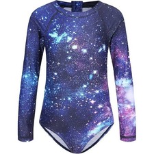 Kids Swimsuit Galaxy Print Long Sleeve One Piece Swimwear Size 13/14
