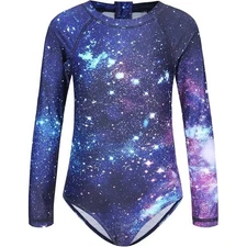 Kids Swimsuit Galaxy Print Long Sleeve One Piece Swimwear Size 13/14