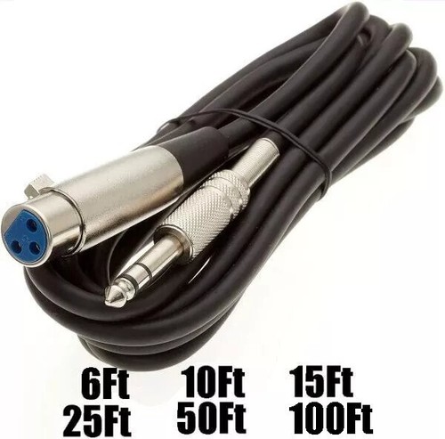 6 10 15 25 50Ft XLR Shielded 3Pin Female to 1/4" Stereo TRS Mic Microphone Cable - 第 1/9 張圖片