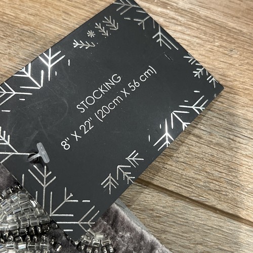 Tahari Home Beaded Stocking Luxury Gray Silver Sequenced 22" Christmas - Picture 9 of 17