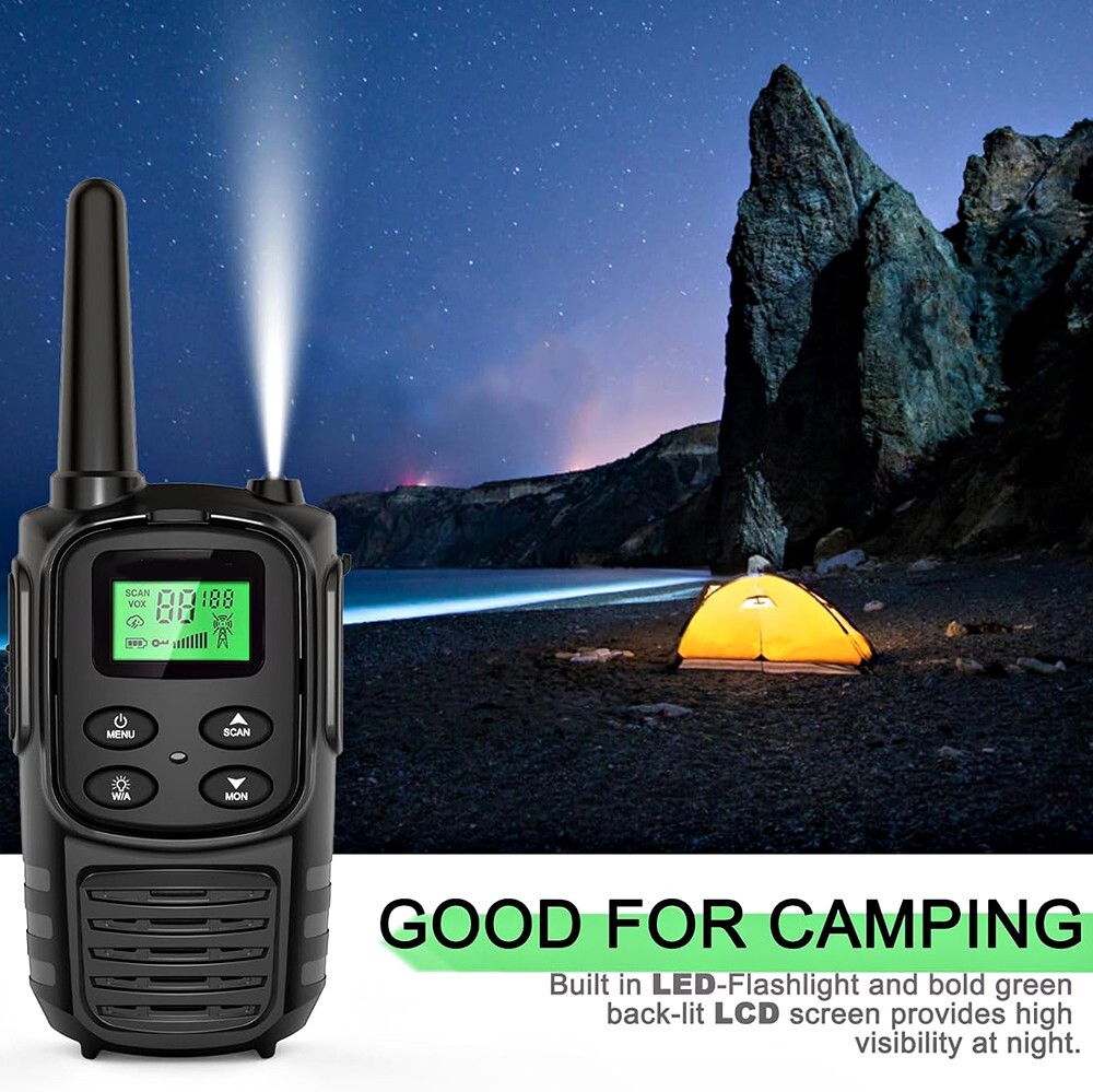 LONG RANGE WALKIE TALKIE 2 SET USB-C RECHARGEABLE LED FLASHLIGHT FRS VOX NOAA