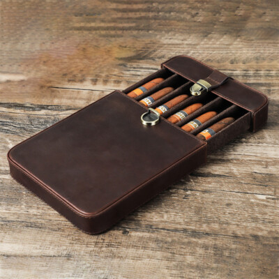 Handmade for 6 Cigars Empty Vintage Cigar Boxes with Lock Leather Cigarette Case