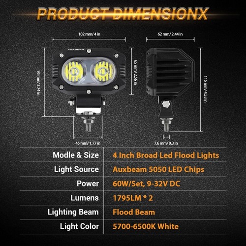 Auxbeam 4" LED Pod haz de inundación todoterreno conducción antiniebla lámpara para coche camioneta pickup barco - Imagen 2 de 12