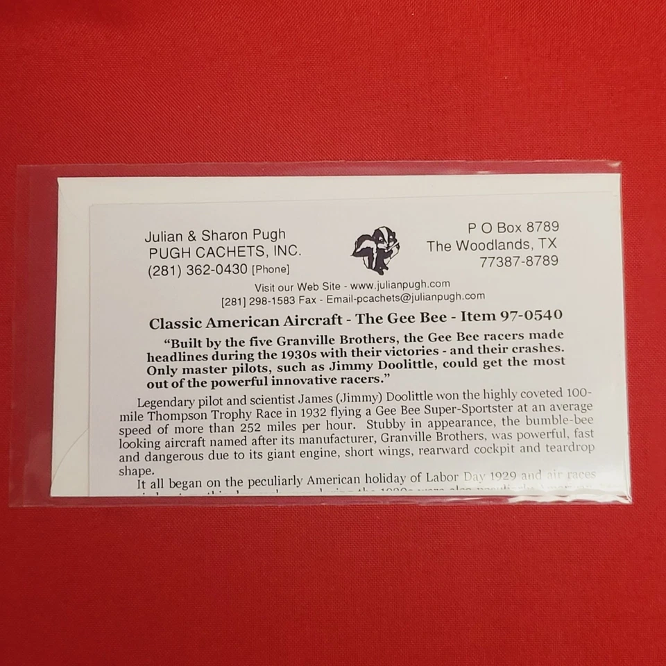 Caja sobre caché de estampillas edición primer día Gee Bee avión americano clásico Foto 2 de 4