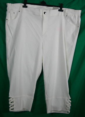 Damen WUNDERSCHÖNE Capri 3/4 Stretch Hose Weiß mit Gummizug Größe 58 NEU!