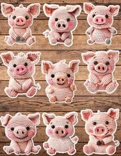 Crochet Cute Piggy Die Cut Stickers Set | Funny Sticker | Laptop Sticker |