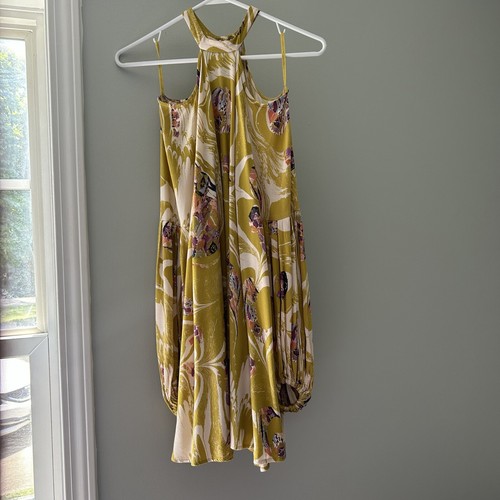 Free People Drift Away Tunic Dress Yellow Green Printed Cold Shoulder Boho XS