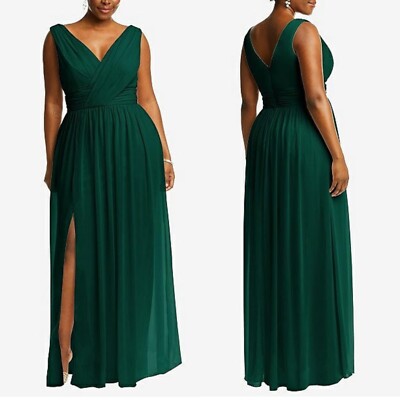 Dessy Collection Shirred Chiffon Gown - Hunter / 10 Dessy Collection Shirred Chiffon Gown - Hunter / 10
