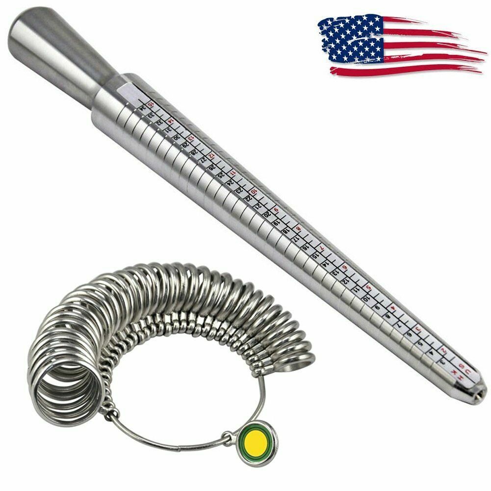Metal Ring Sizer Gauge Mandrel Finger Sizing Measure Stick