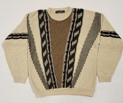 Vintage Protege Collection Mens Brown Blk & Tan Color 3D Knit Sweater Size XXL