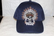 NATIVE PRIDE INDIAN CHIEF SKULL NATIVE AMERICAN BASEBALL CAP HAT DARK BLUE
