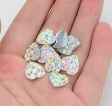 40 Heart Shaped Rainbow Glitter AB Resin Flatback Rhinestones DIY Scrapbooking
