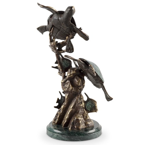 Elegante estatua decorativa dúo tortuga marina mármol latón - Imagen 5 de 5