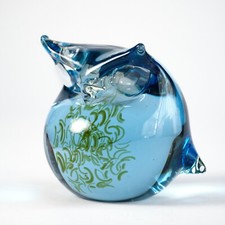 Ars Cenedese Murano Art Glass Owl Turquoise Blue Bird  Handblown Venice Italy