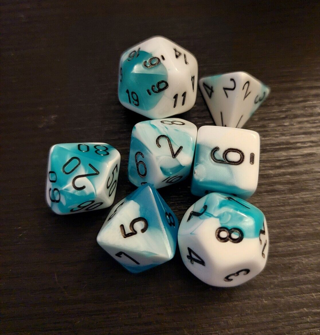 Chessex Polyhedral Dice Set – Blue-Steel With White, 7-Die Gemini Series For RPG Games - View #10