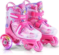 SULIFEEL Adjustable Toddler Roller Skates XS-Small(8C-11C US), Unicorn Pink 