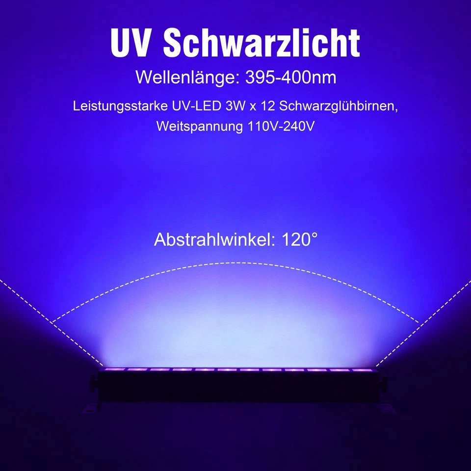 4X 72W UV Beleuchtung Schwarzlicht mit Fernbedienung LED Bar DJ Disco Partylicht - Bild 4 von 4