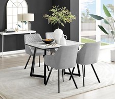 Carson White Dining Table, Marble Effect & 4 Falun Black Leg Chairs, Ergonomic