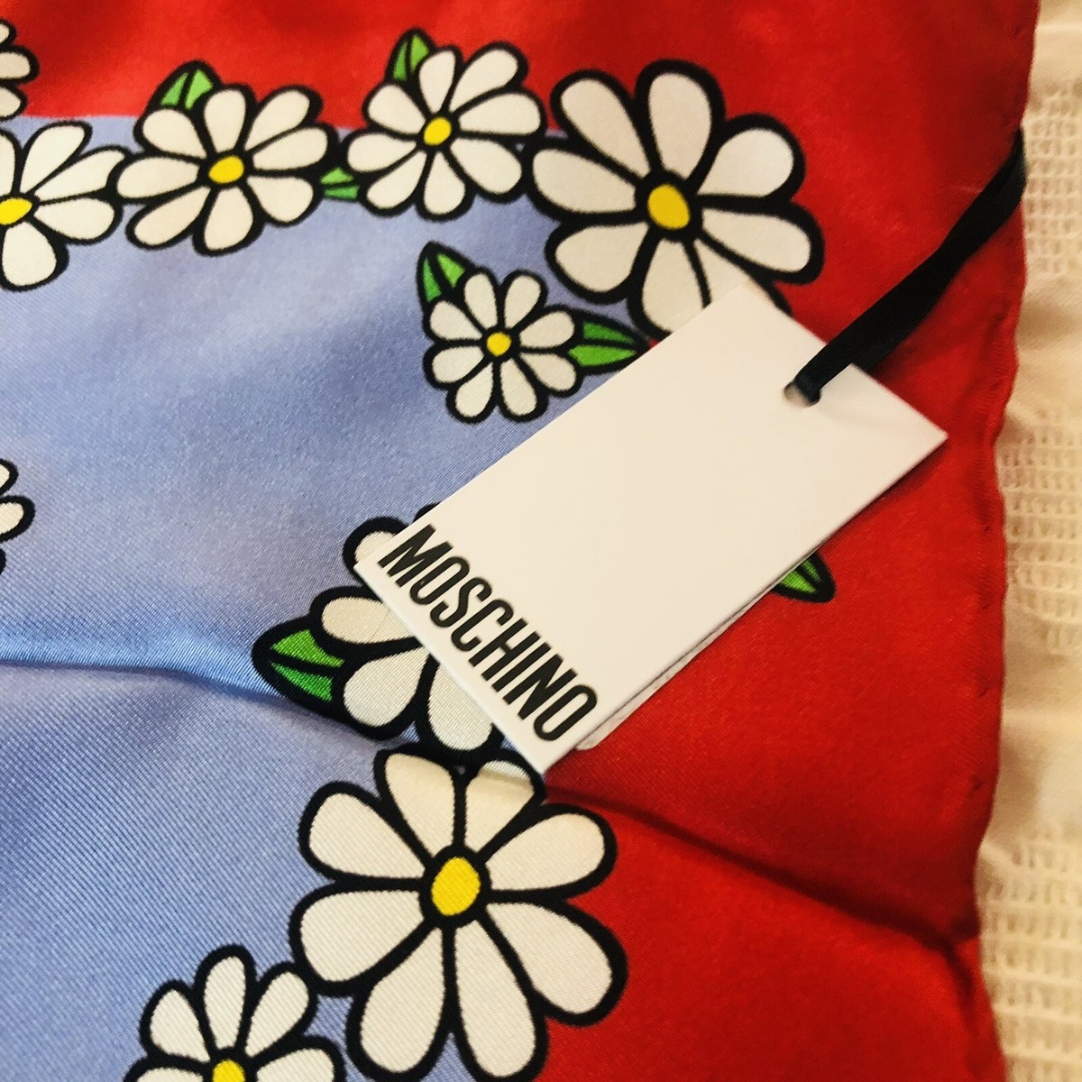 Moschino Silk Scarf Teddy Bear Daisies 19” Square Made in