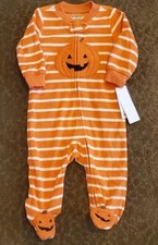 Baby Boys Halloween Pumpkin Fleece Footed Pajama Sleeper Size NB 3 6 months NWT