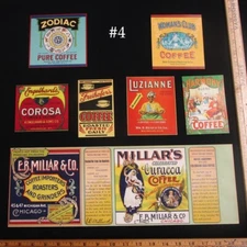 Original Size Coffee Labels, Vintage Coffee Advertising,  Set #4