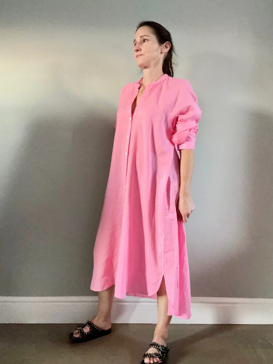 BNWT Zara pink linen blend midi shirt dress L - 12/16 | eBay