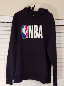Official Nba Big Logo Chenille Patch Hoodie Black Size Large Basketball Ebay