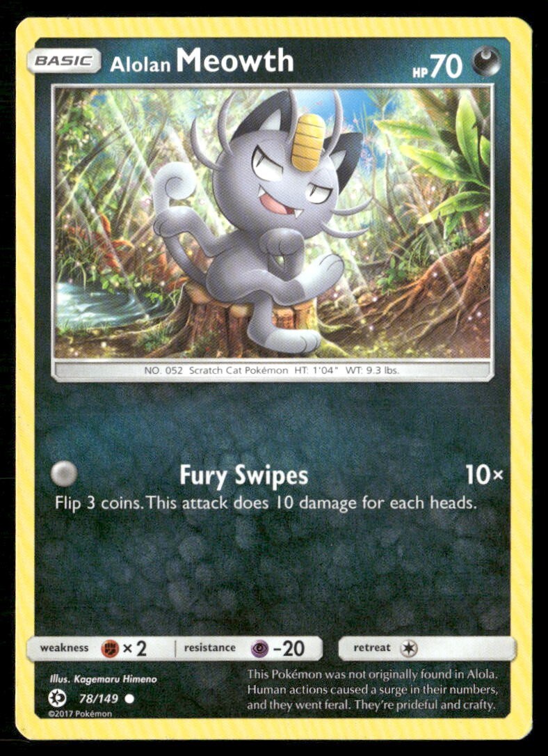 2017 Sun & Moon Set Pokemon Card 078  Alolan Meowth LP