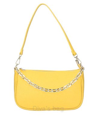 Diva's Bag Handtasche Leder gelb mit abnehmbarem Schultergurt Made in Italy
