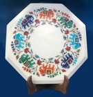 12" Marble corner end table top semi precious stones handmade inlay work decor