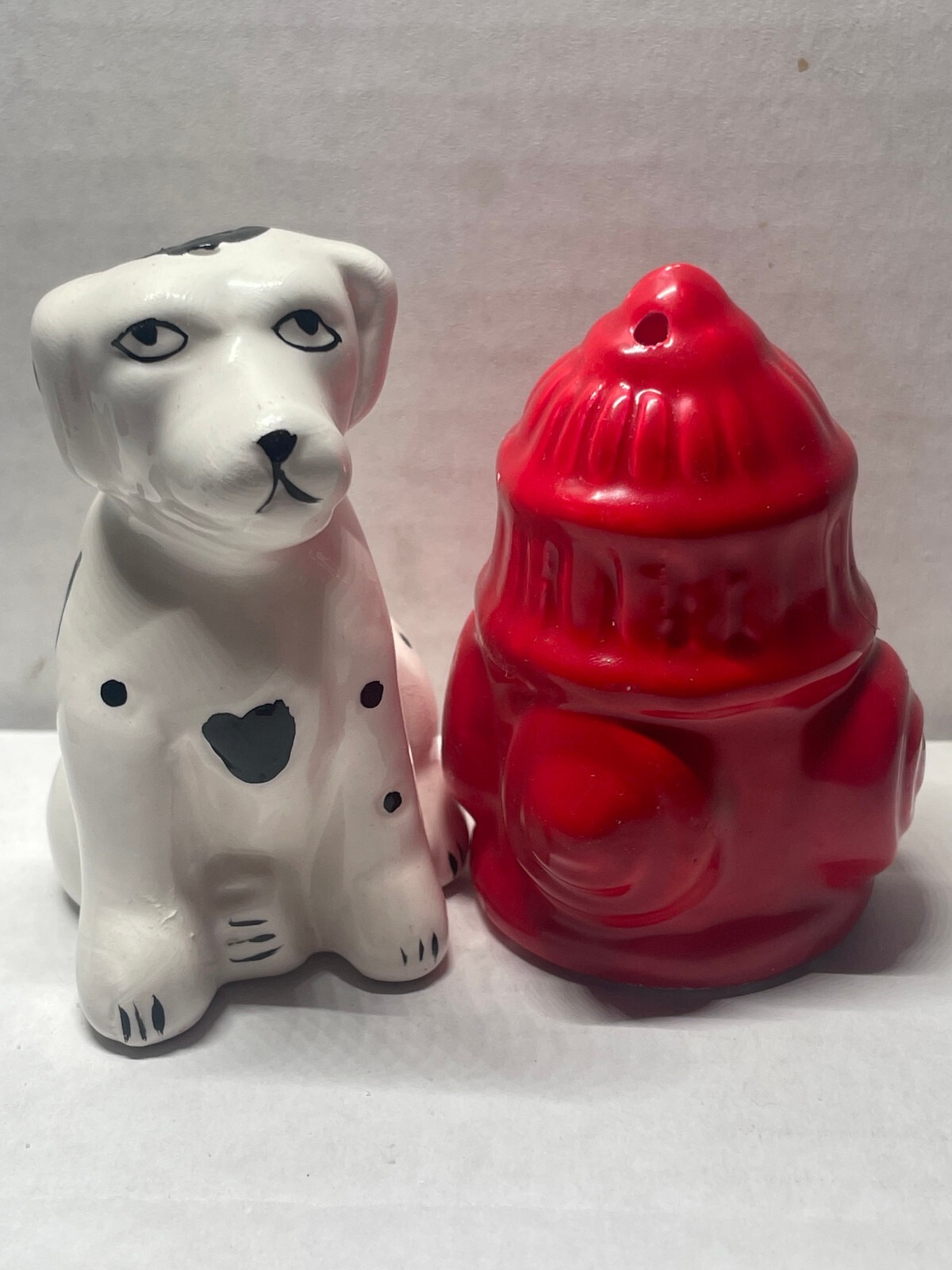 Vintage Ceramic Dalmatian Dog Fire Hydrant Salt & Pepper Shakers
