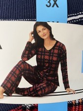 Nautica Women's 2 Piece Fleece Pajama PJ Sleepwear Set RED PLAID 3X NEW